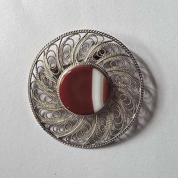 Vintage Sterling Silver Circular Filigree Brooch Made In Israel - Picture 1 of 11